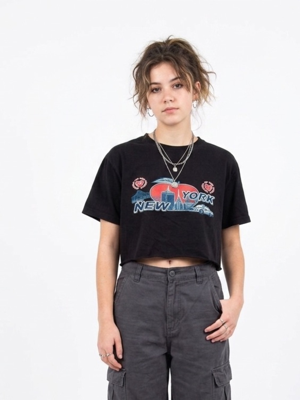 Vintage Y2K New York City Raw Hem Crop Top Size Small Retro Retro Grunge